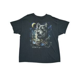 DOM The Artist Galaxy Wolf Graphic Tee – XL – Nature Moon Scene Art Shirt